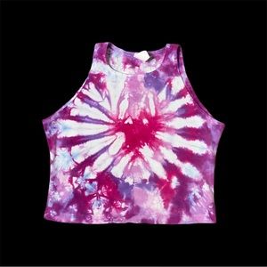Tie Dye Hand Dyed Heart Fold Crop Top Pinks & Purples Size M
